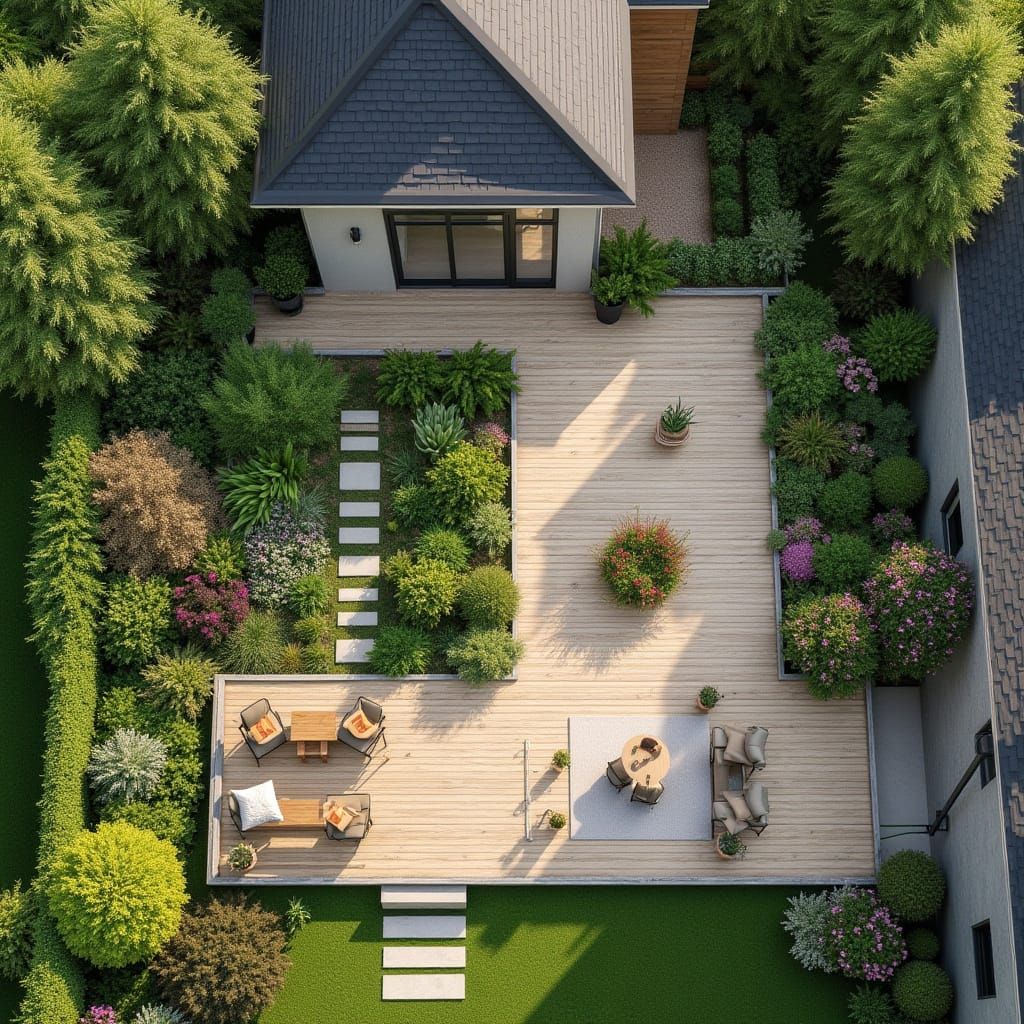 Modern Garden Oasis with Natural Elements and Woodland Accen...