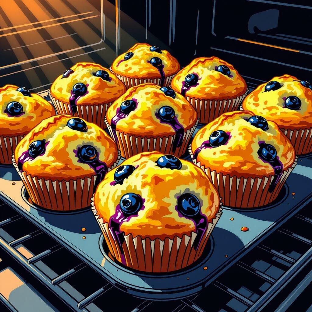 Fresh Blueberry Muffins in Comic Book Style