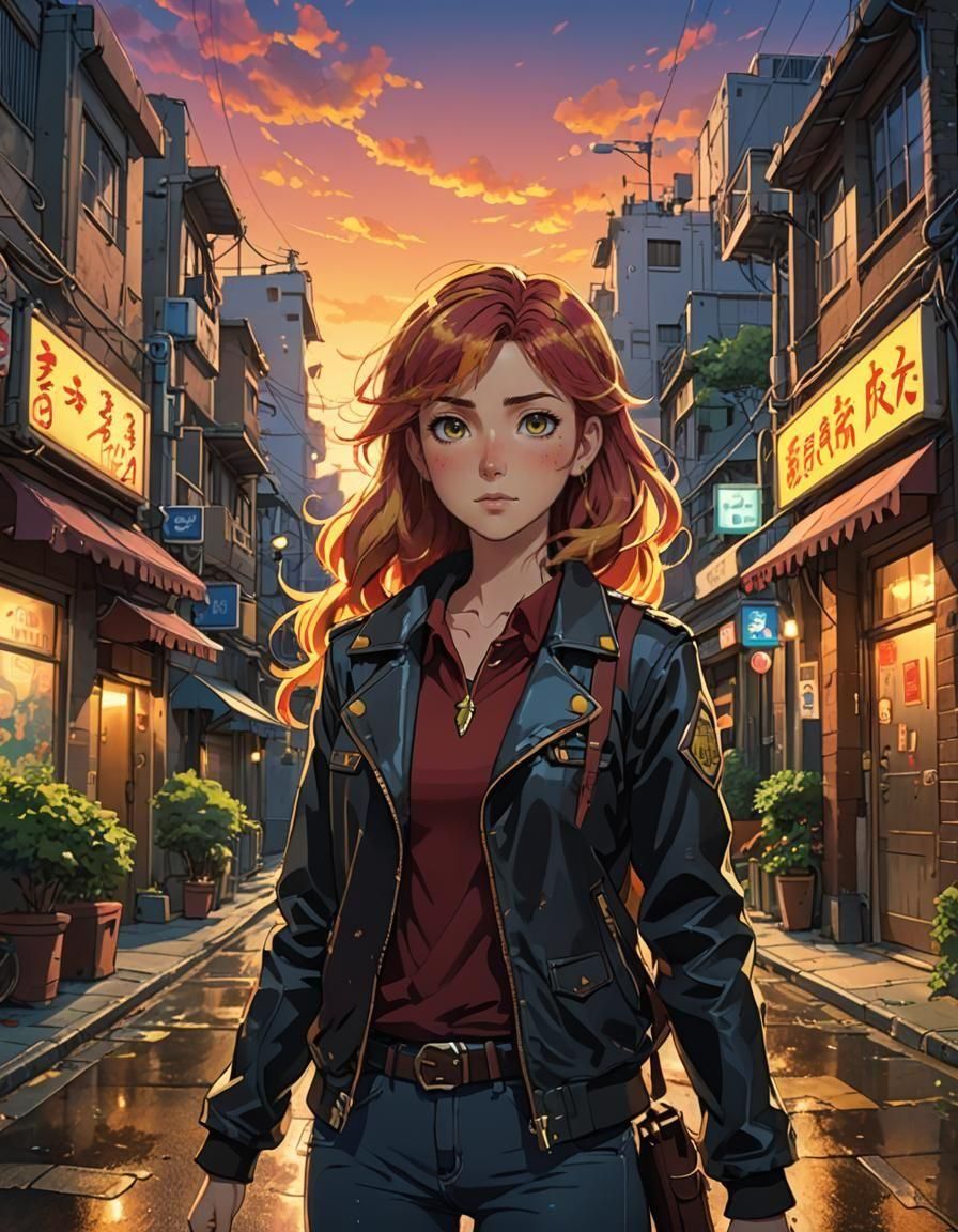 Sunset Shimmer in Leather Jacket, Studio Ghibli Style