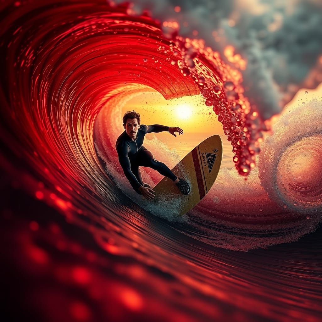 Surfer Rides Wine Wave on Cork Surfboard