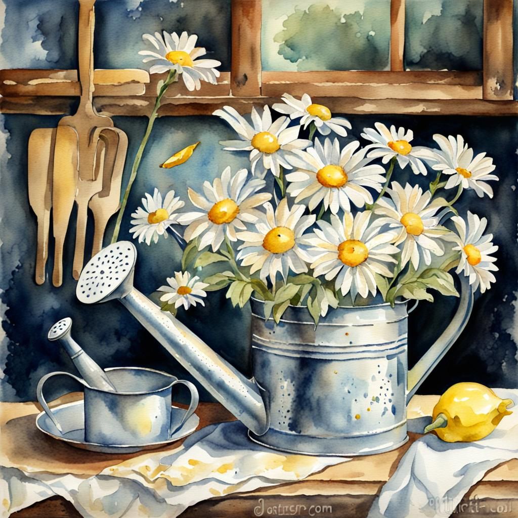 Daisies in a Watering Can