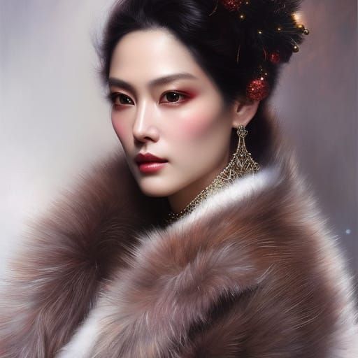 Beautiful Christmas Belle Portrait in Hyper-Realistic Style