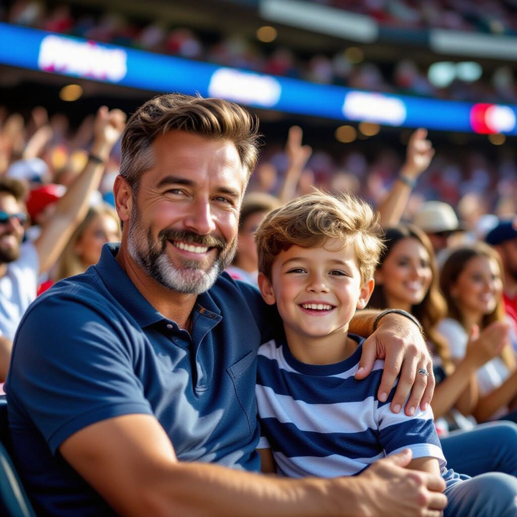 Father and Son Enjoying Game Day at Stadium