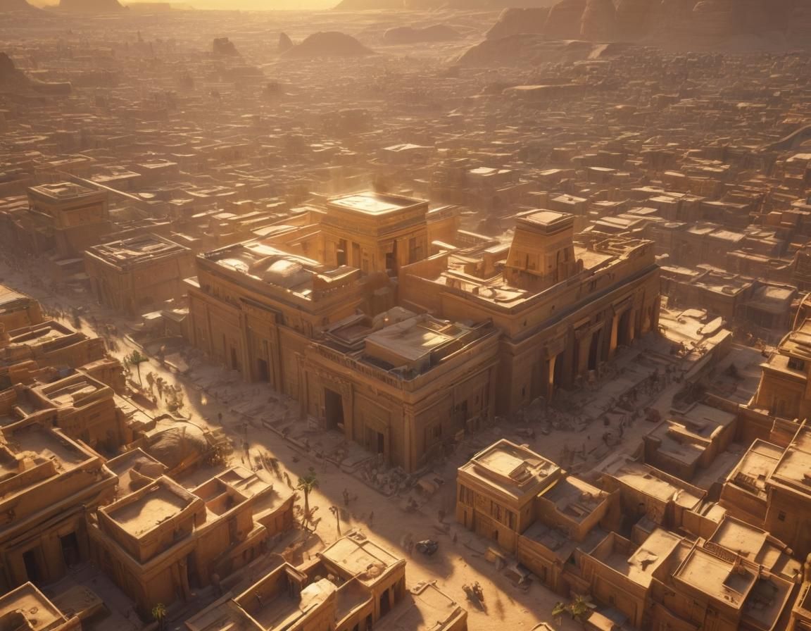 Egyptian Cityscape at Sunset in 3D Style