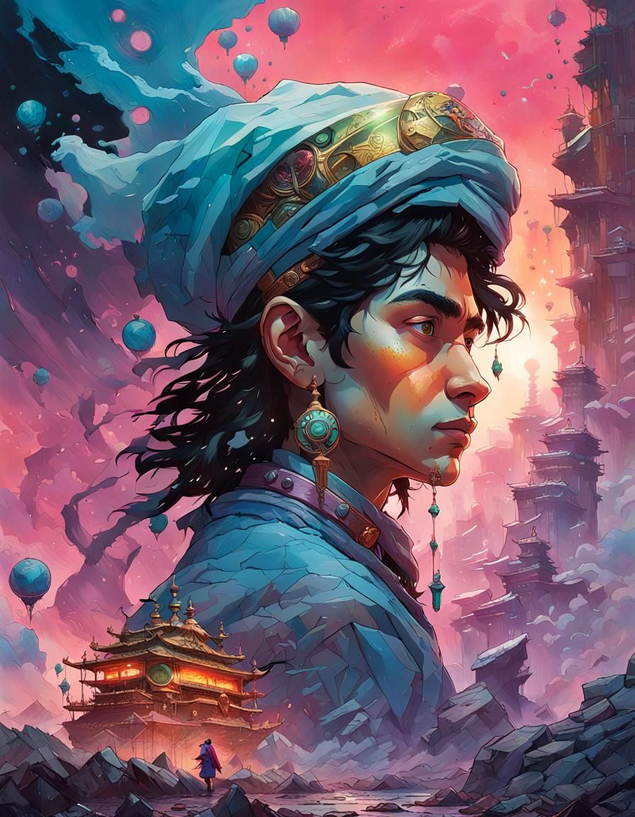 Aladdin in Vaporwave Style with Shattering Glass