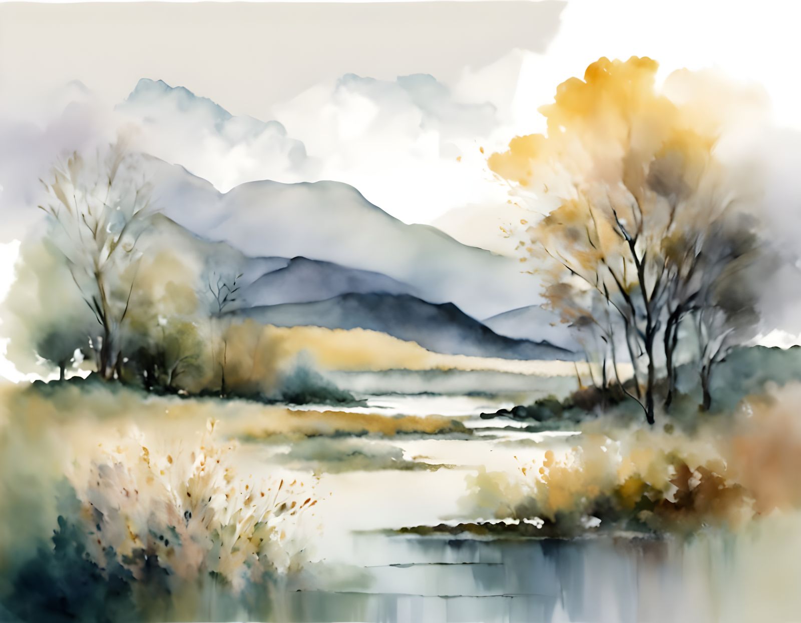 Ethereal Landscape in Dreamy Watercolor Style