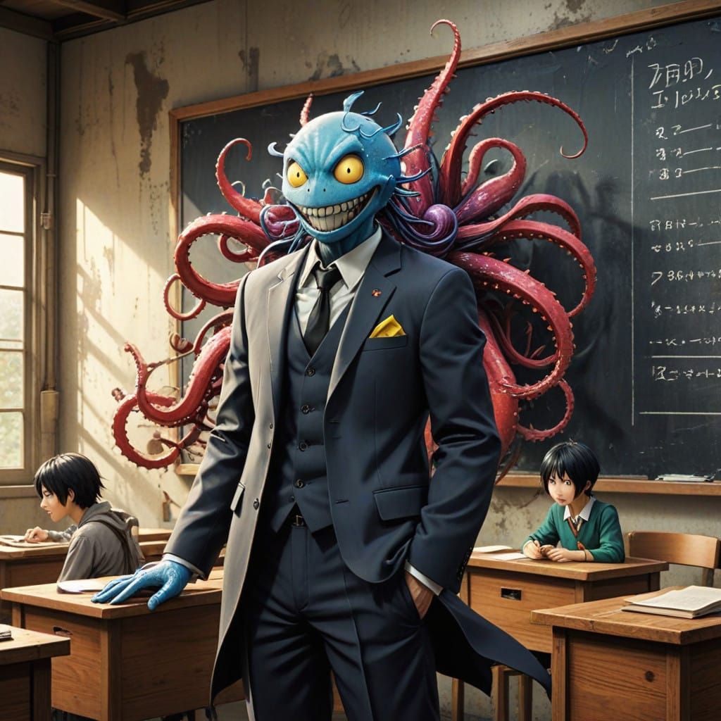 Surreal Classroom with Korosensei and His Quirky Students