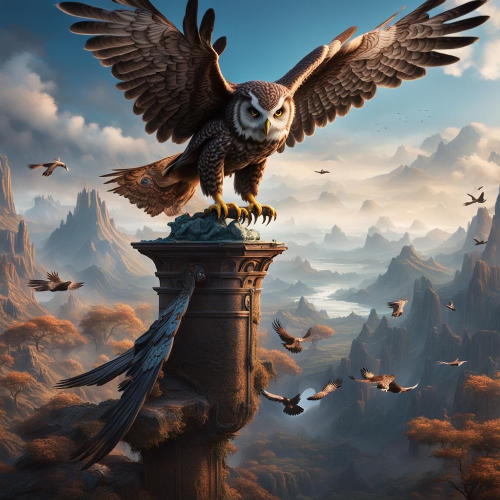 Owl Rides Eagle: Fantasy Concept Art