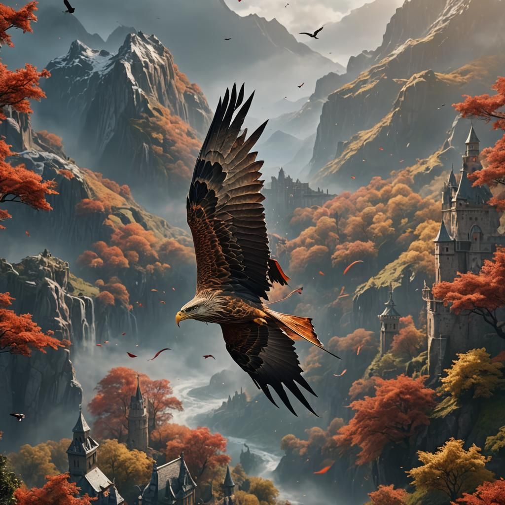 Fantastical Red Kite in Detailed Digital Painting