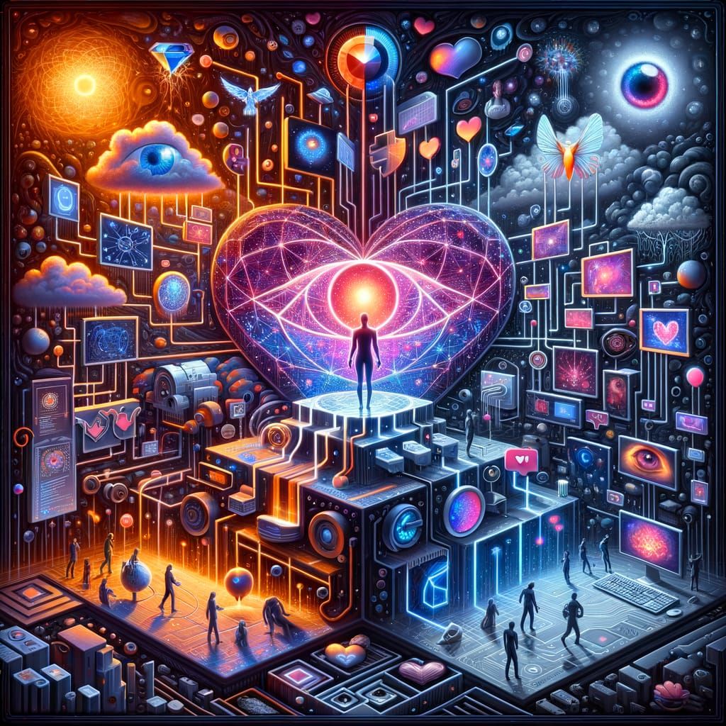 Abstract Digital Age Panorama: AI and Human Connection