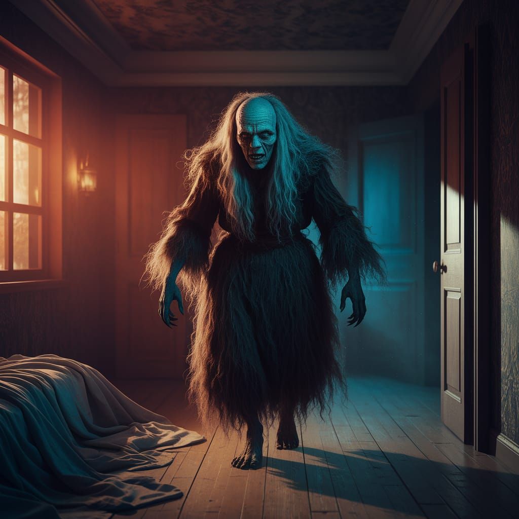 Nightmarish Baba Yaga Emerges from Bedroom Shadows