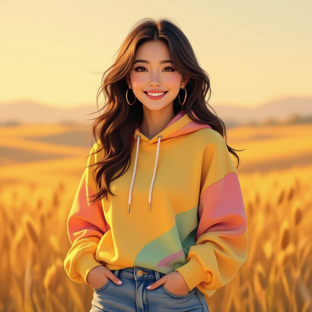 Smiling Woman Portrait in Whimsical Style