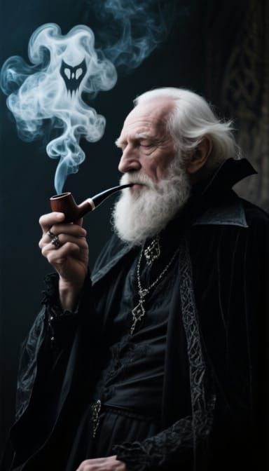 Gothic Wizard Smoking Pipe with Ominous Smoke