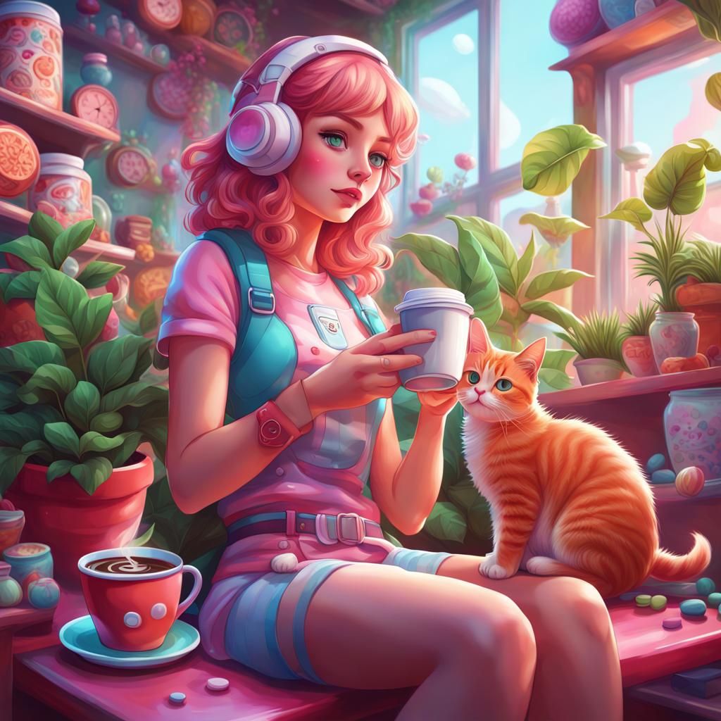 Cute Gamer Girl in Candy Art Style