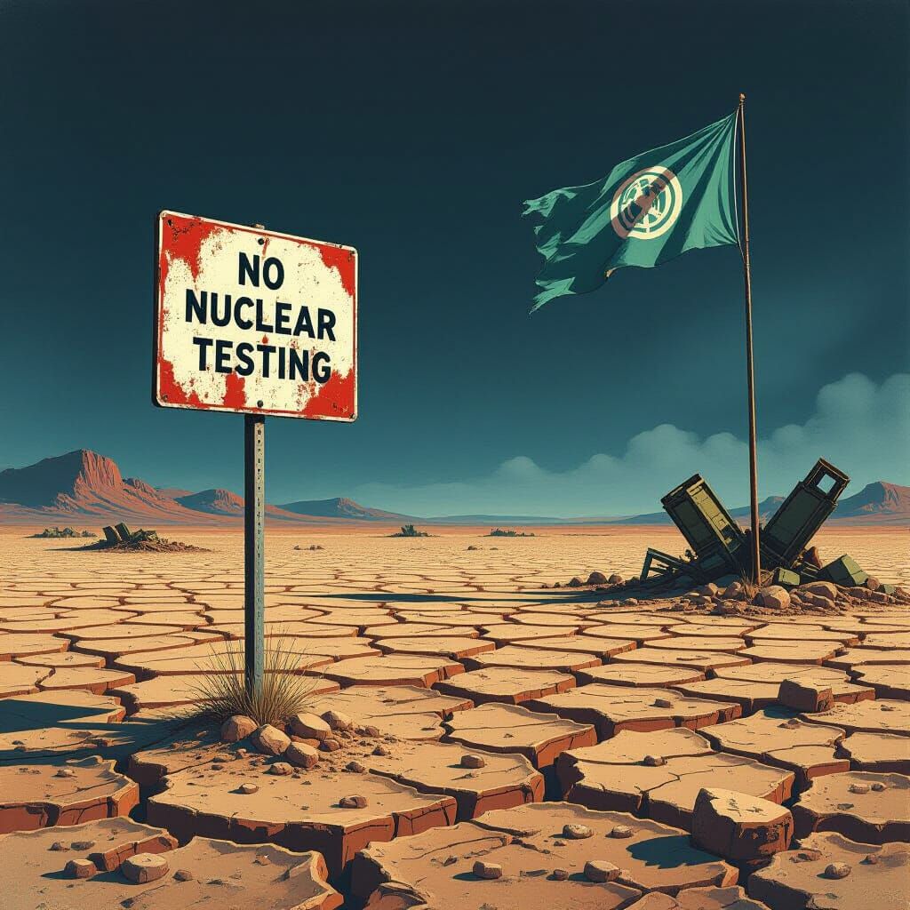 Dystopian Wasteland with Peace Symbolism