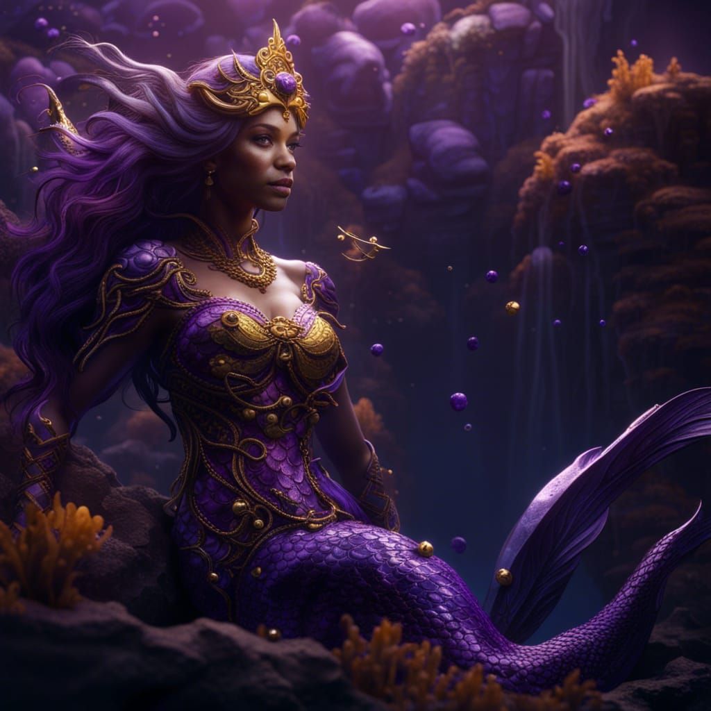 Mystical Mermaid in Purple and Gold