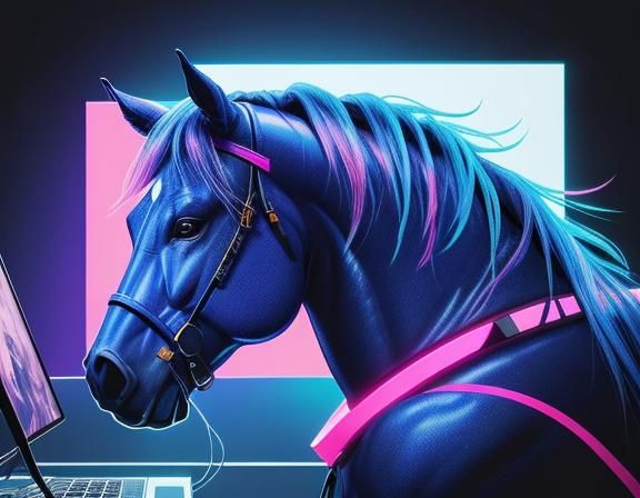 Horse Immersed in VR Gaming: Futuristic Pixel Art