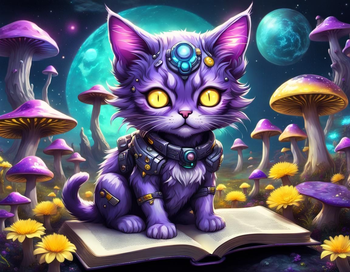 Chibi Cyber Cat Reads on Alien Planet