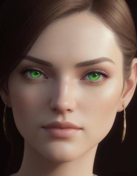 Beautiful young lady with short brown hair and almond shaped...