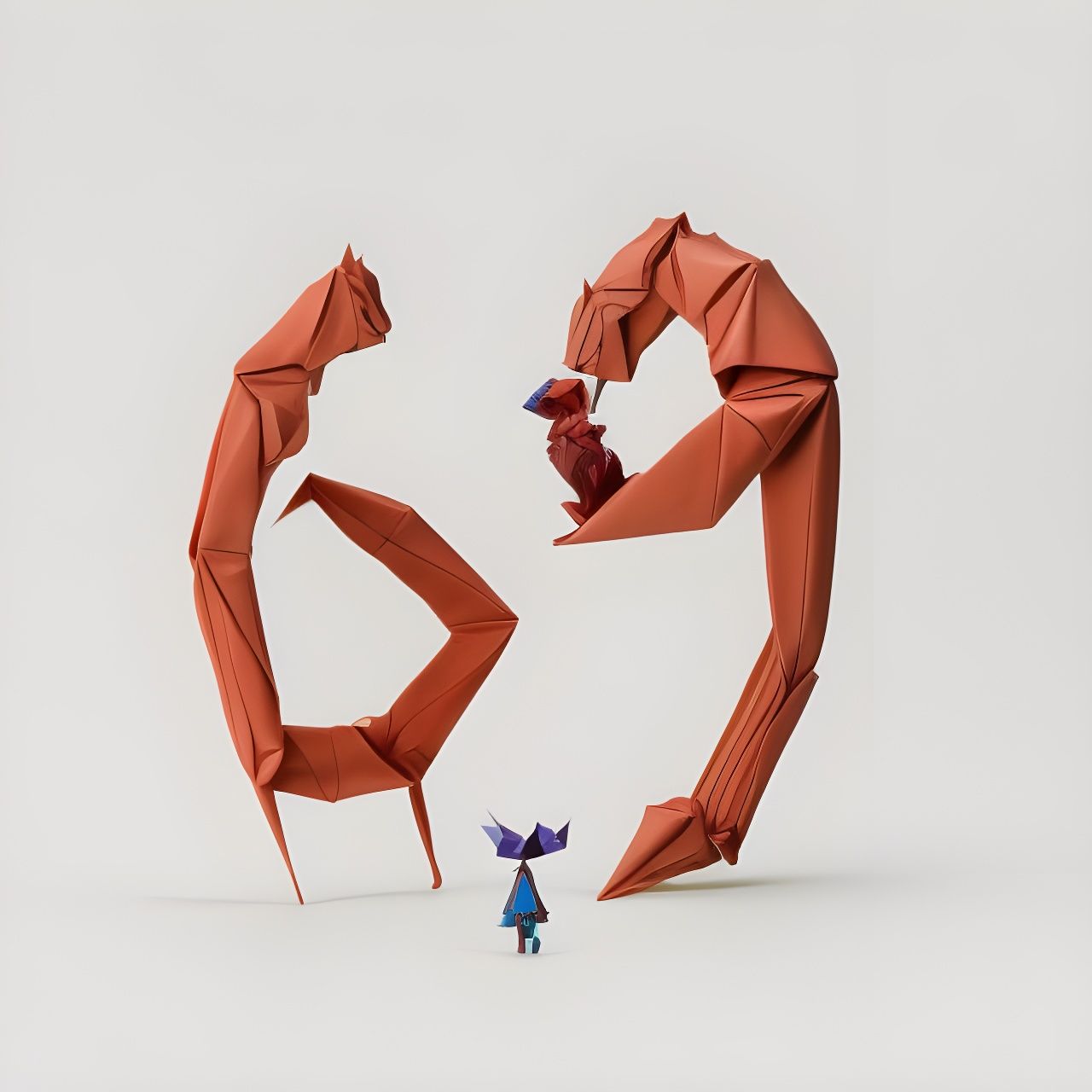 Photorealistic Origami Number Sixty-Nine Sculpture