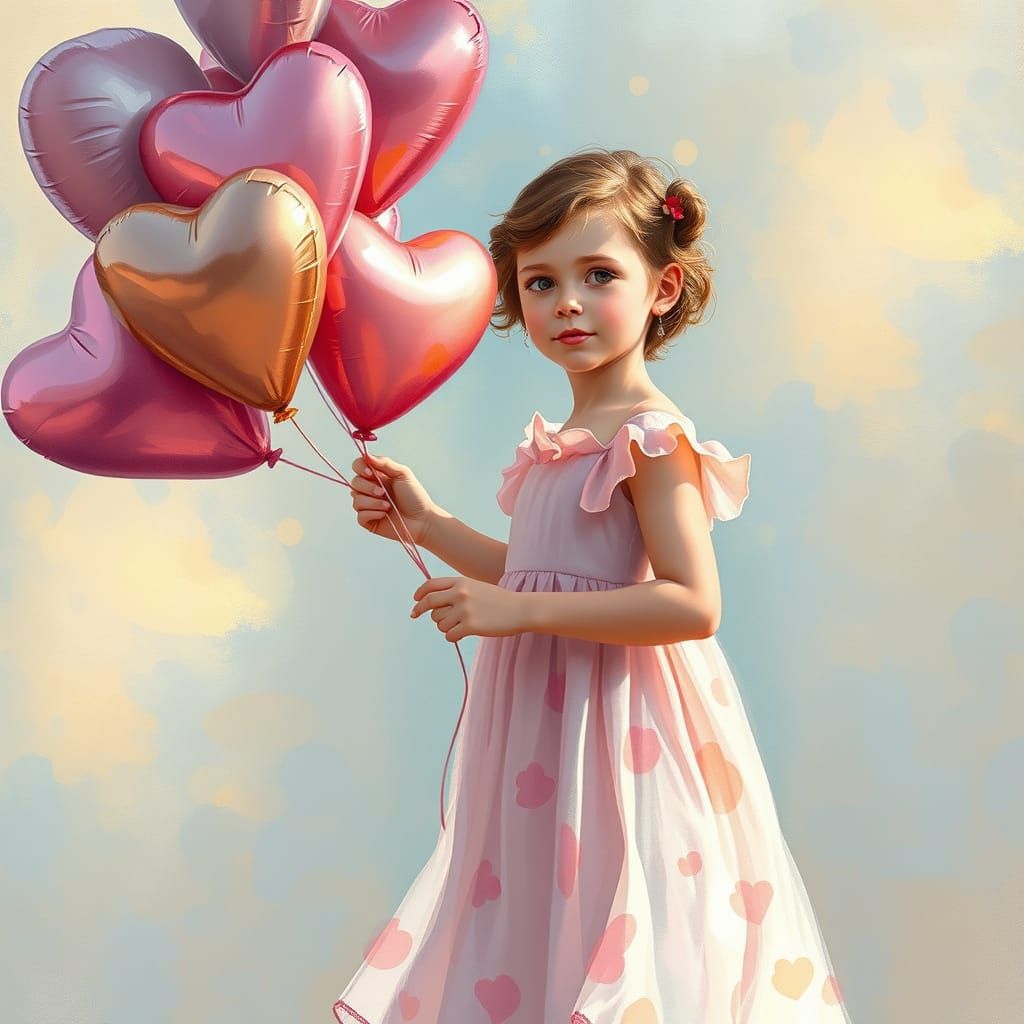 Girl with Balloons: Gouache and Watercolor Nostalgia