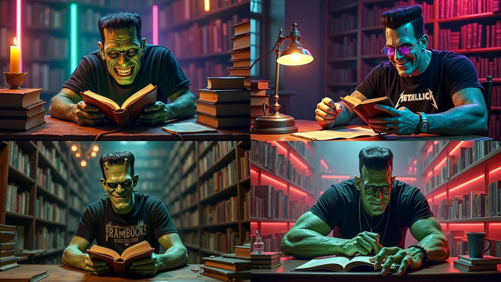 Frankenstein Reading with Synthwave Neon Style