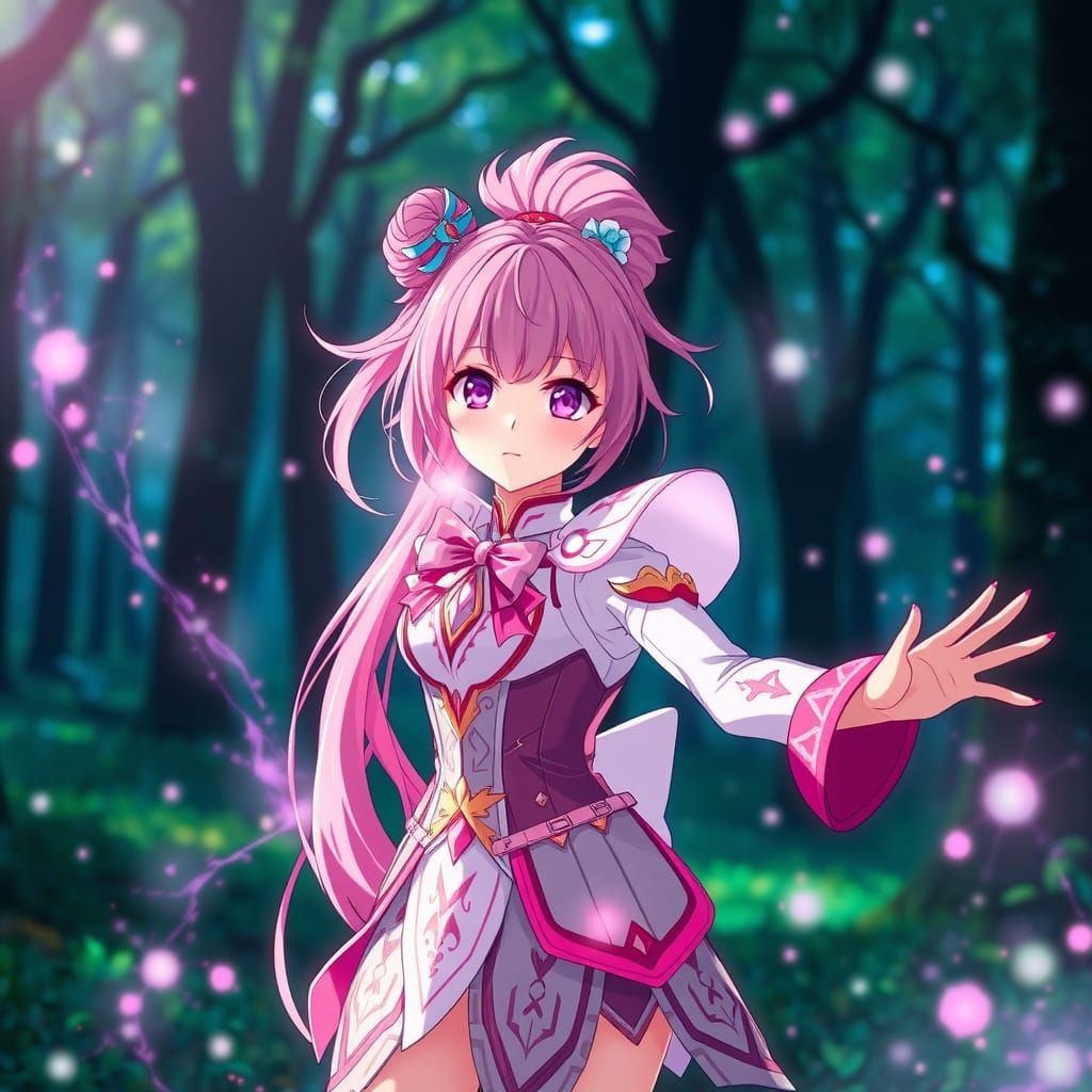 Anime Magical Girl Transformation in Enchanted Forest