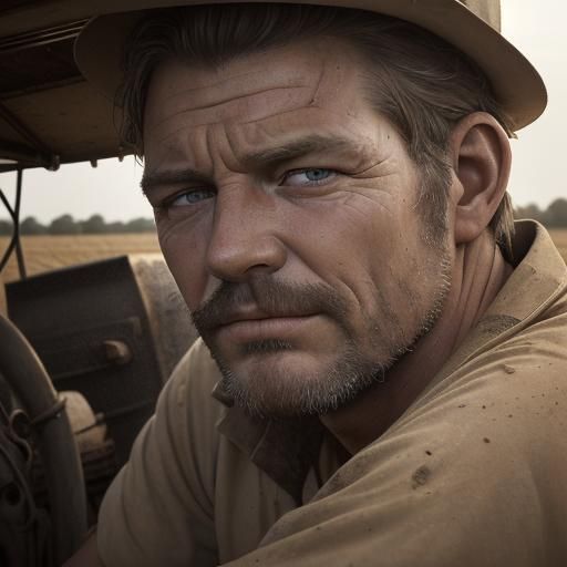 Tired American Farmer Portrait in Hyperrealism