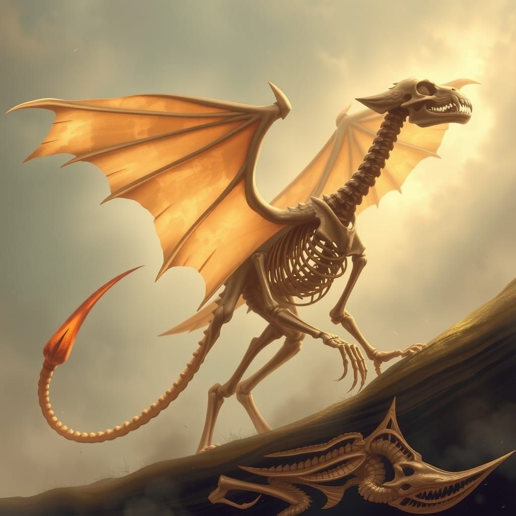 Fantasy Animal Skeleton with Wings and Stinger