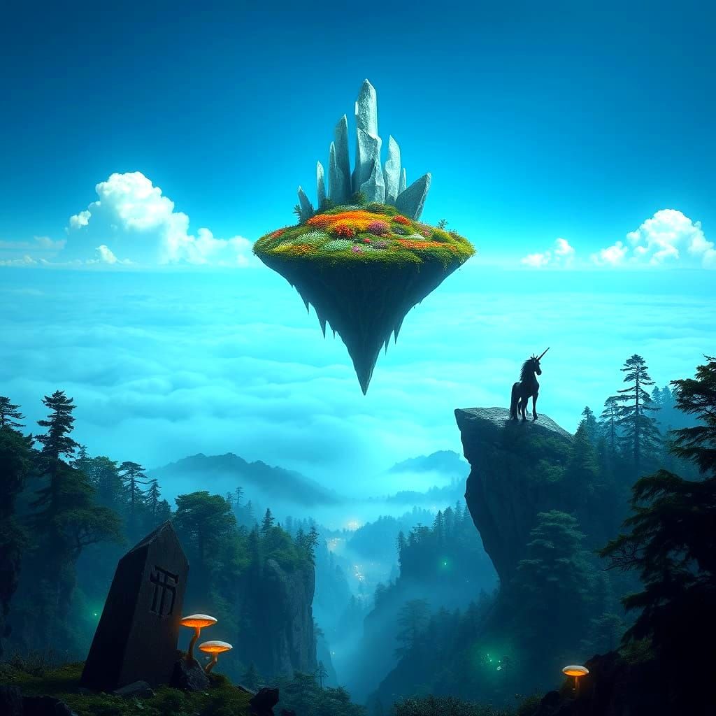 Ethereal Floating Island Amidst Primordial Forest