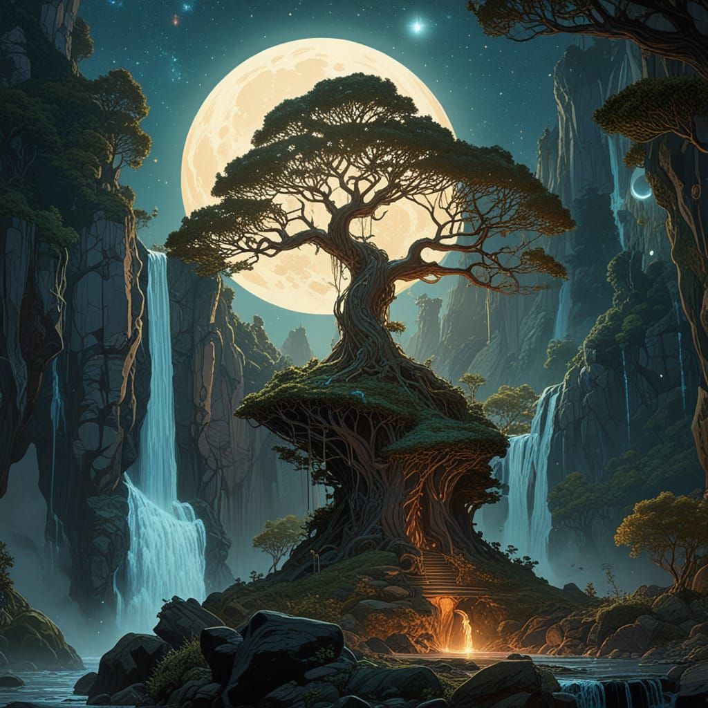 Mystical Yggdrasil Radiates Vibrant Orbs in Hyperrealistic F...