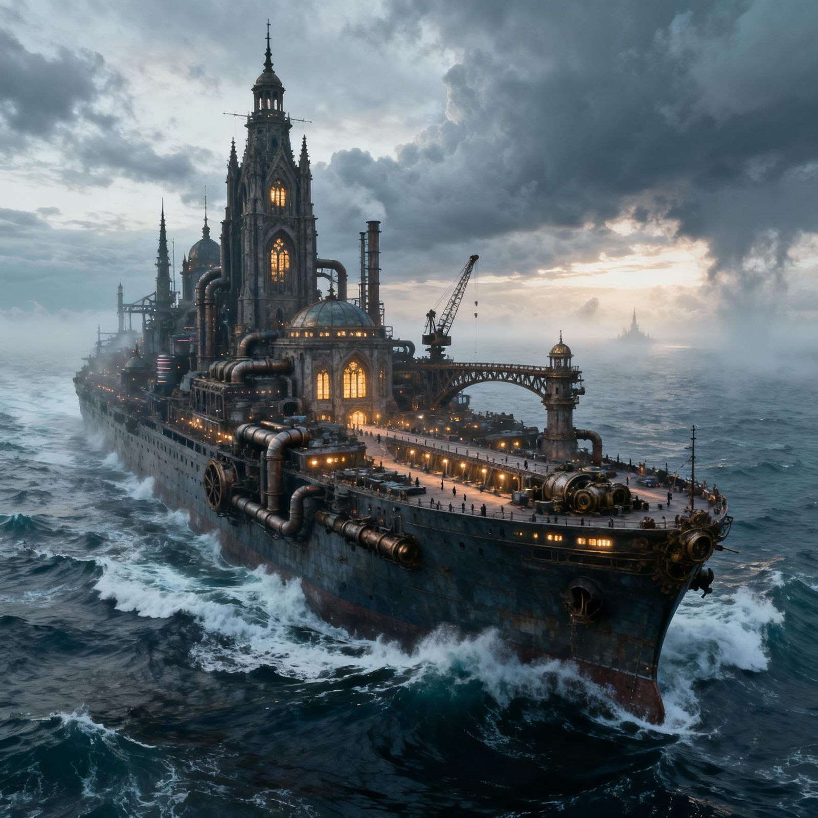 Colossal Ship-City Sails Endless Ocean in Cinematic Realism