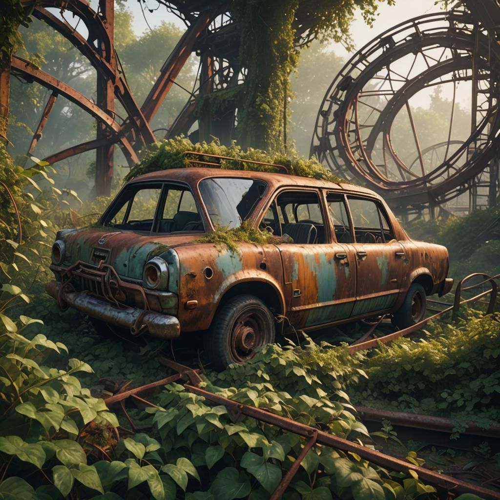 Eerie Abandoned Theme Park Concept Art