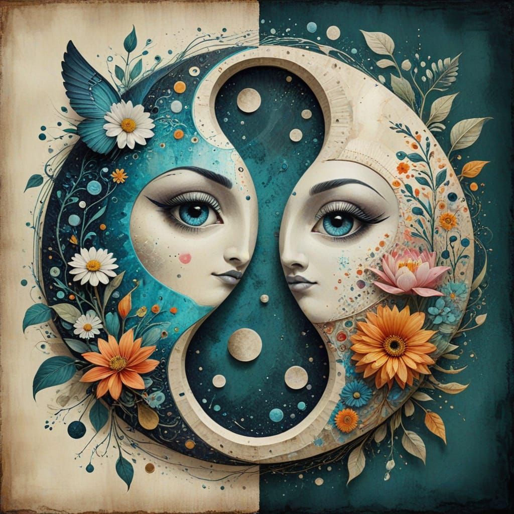 Surreal Yin Yang Fish Portrait in Hyperrealistic Style