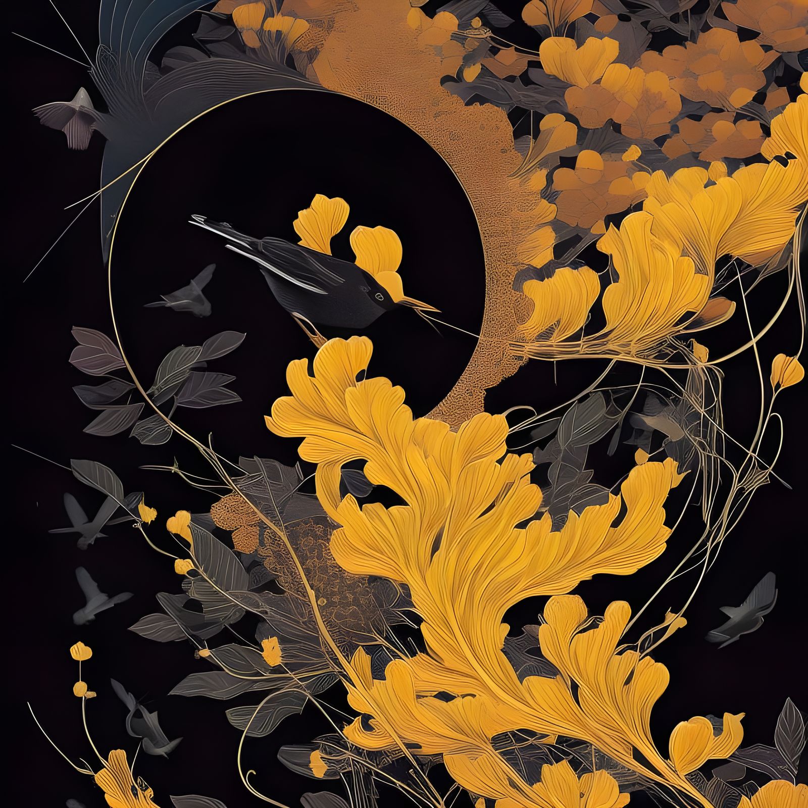 Blackbird Singing Under Full Moon: Detailed Digital Art