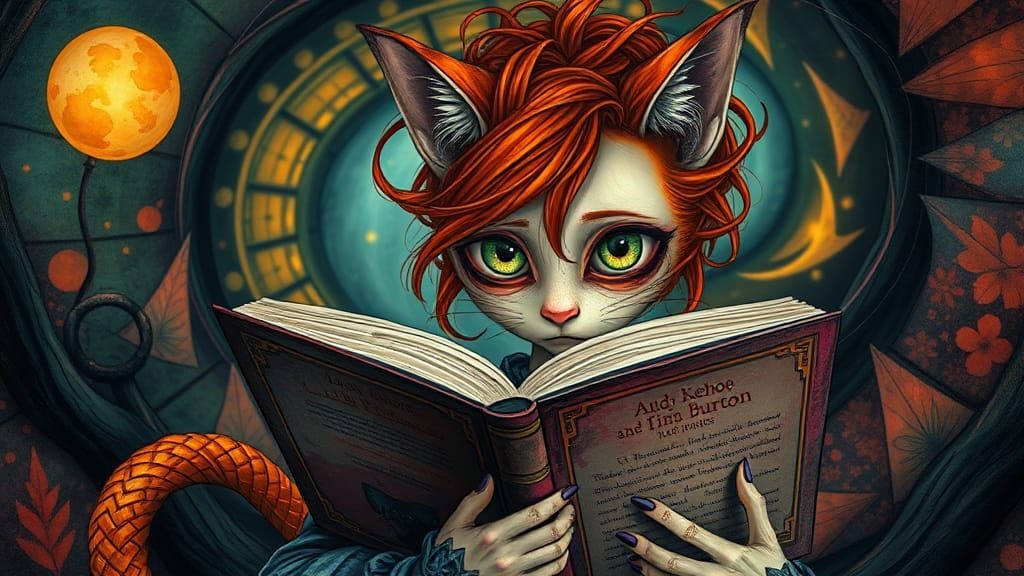 Gothic Cat-Girl Reading: A Modern Fairytale Scene