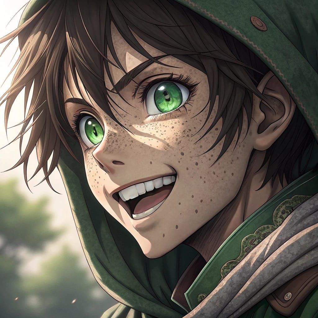 Anime CGI Portrait with Hyperealistic Green Eyes