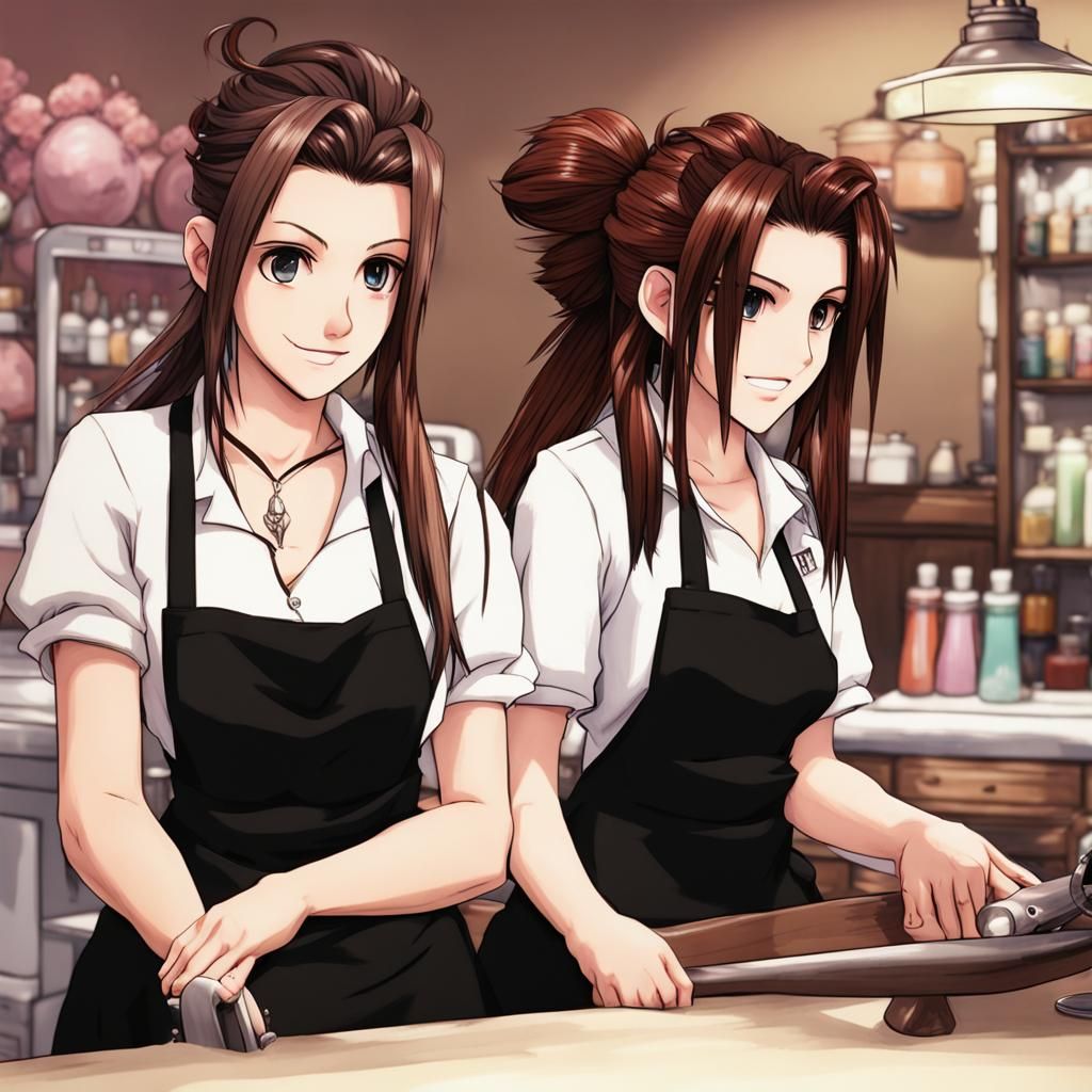 Aerith and Tifa as Hairdressers