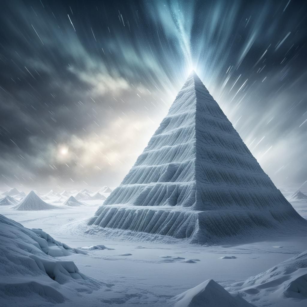 Icy Pyramid at North Pole Under Starry Sky