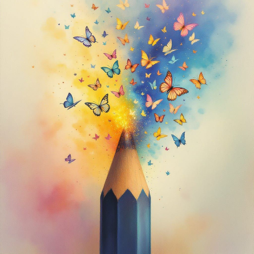 Butterflies Emerge From Giant Pencil Tip in Ethereal Fantasy...