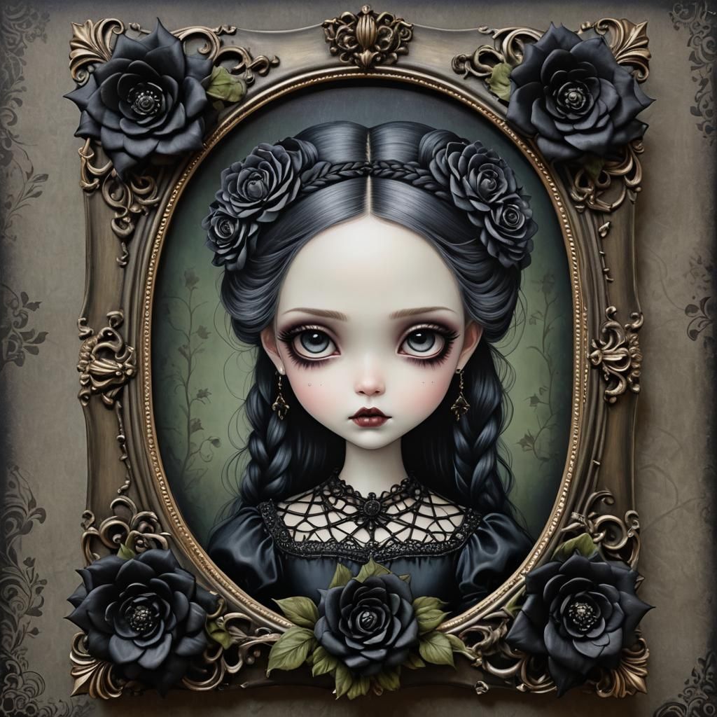 Gothic Girl Portrait with Dark Flowers