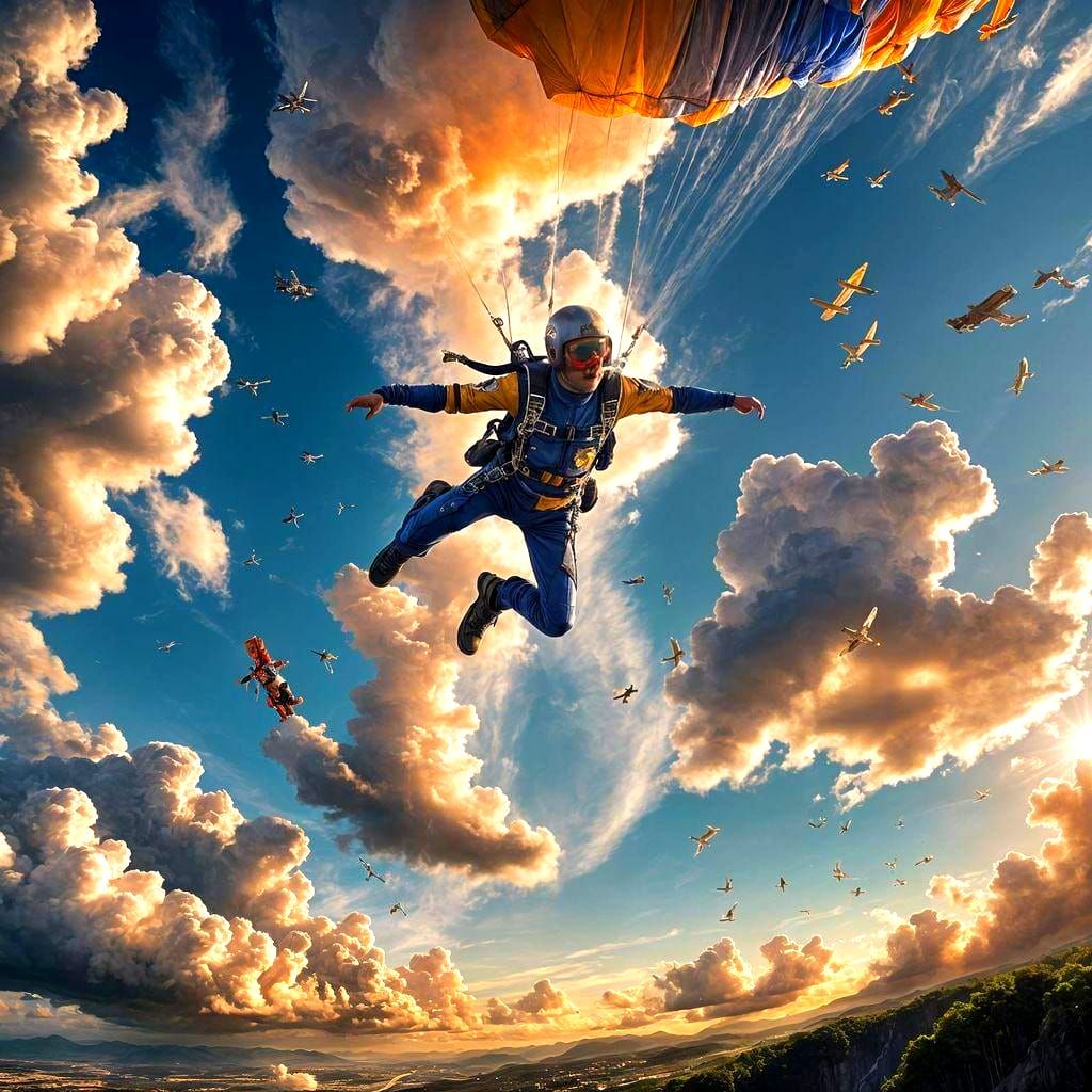 Dramatic Skydiving Boy in Digital Matte Painting