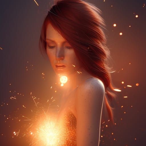 Auburn Beauty in Dynamic Lighting, Hyperdetailed Art