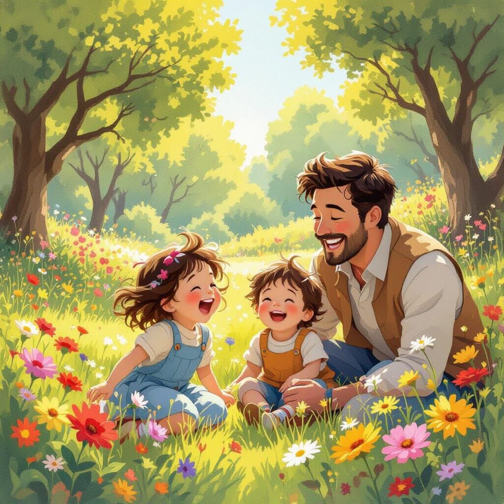 Children Playing With Parents in Whimsical Style