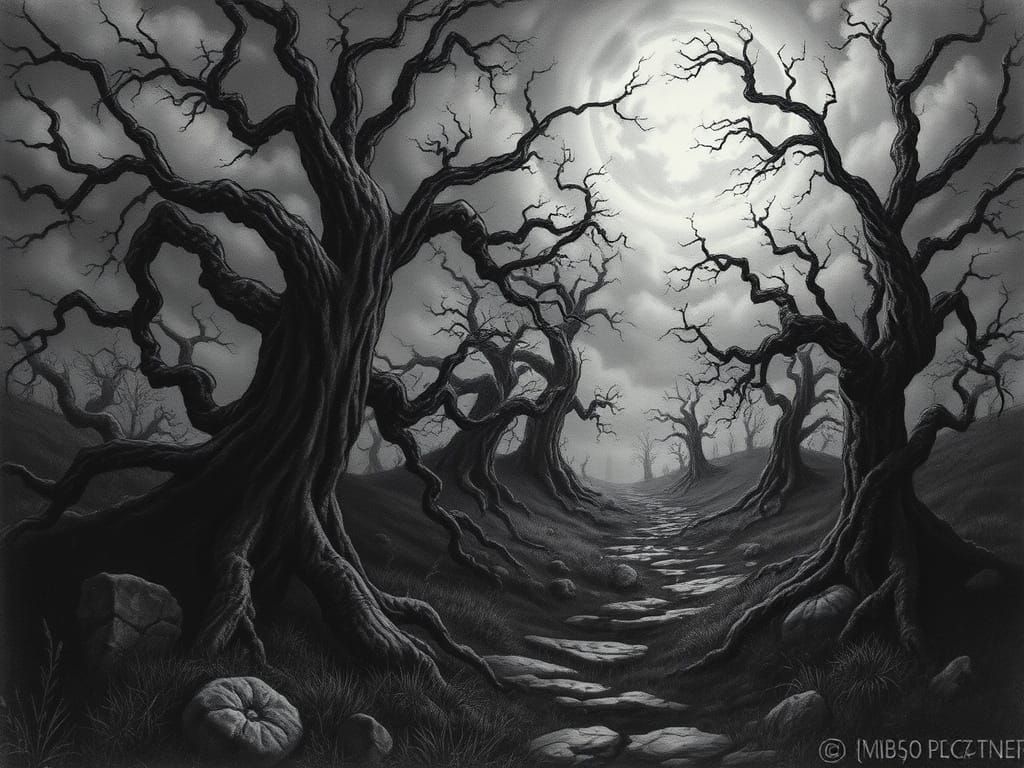Gothic Oz Landscape in Charcoal Drawing