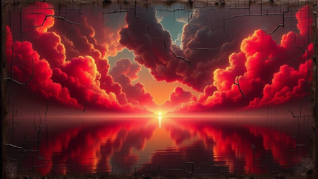 Apocalyptic Blood-Red Sky with Falling Stars as Digital Art