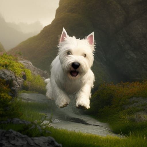 Westie Leading Pack in Detailed Matte Painting