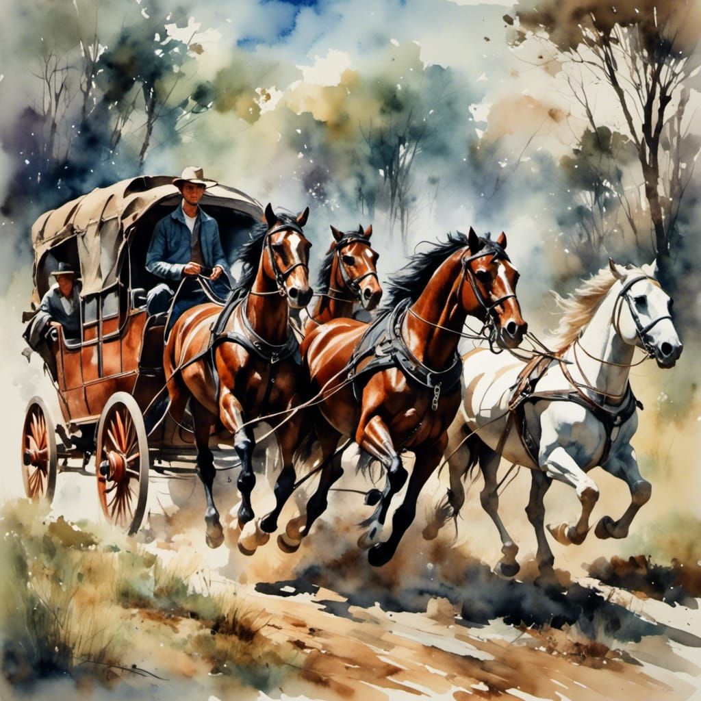 Wild West Cowboy Pursues Runaway Stagecoach