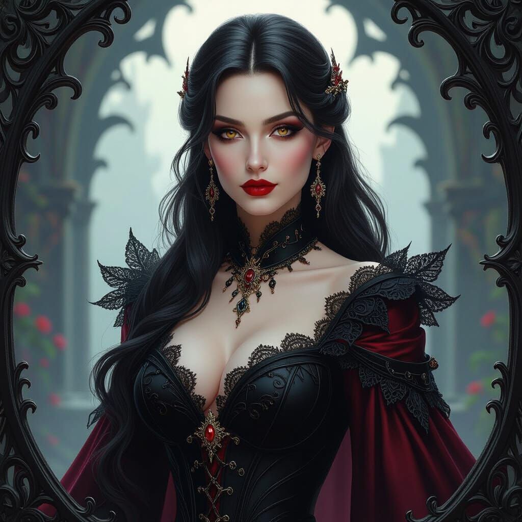 Regal Female Vampire in Fantastical Matte Painting