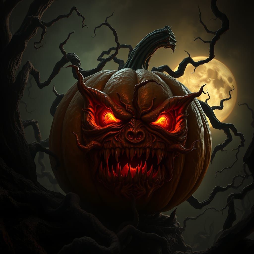 Evil Pumpkin Avatar: Hyperphotorealistic Horror Portrait
